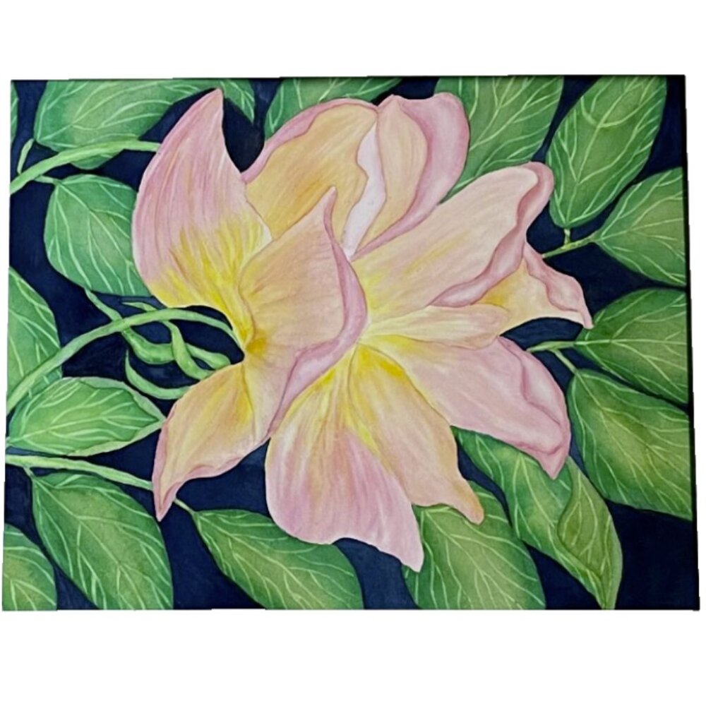 PAINTING WATERCOLOR ORIGINAL ART FLOWER ROSE CORAL PINK ORANGE 11X14 MAT 16X20